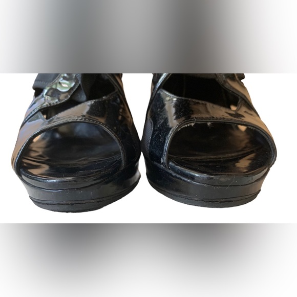 CHRISTIAN DIOR Black Patent Leather Mesh Platform Slingback Heels Size 6/ 36 - Picture 6 of 9